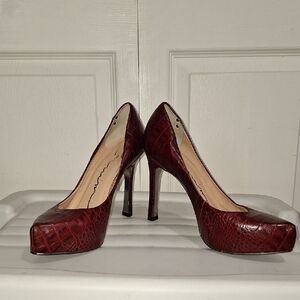 Carmim Leather Alligator Stiletto Platform Heels Slip-on - Size 39 -Burgundy Red